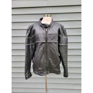 Vintage 90s Leather King Motorcycle Jacket Black Reflective‎ Thinsulate Mens 48